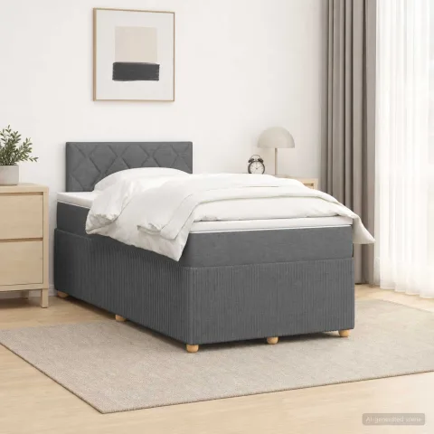 vidaXL Pat boxspring cu saltea Gri închis 120 x 190 cm Țesătură