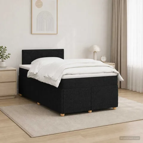 vidaXL Pat boxspring cu saltea Negru 120 x 190 cm Țesătură