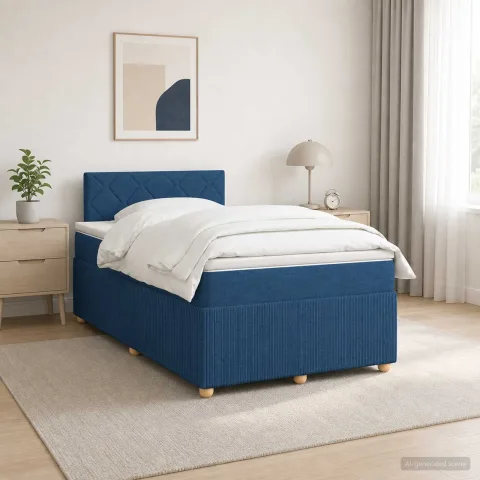 vidaXL Pat boxspring cu saltea albastru 120 x 190 cm Țesătură