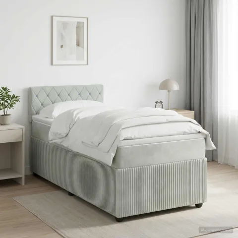 vidaXL Pat boxspring cu saltea Gri deschis 90 x 190 cm Catifea