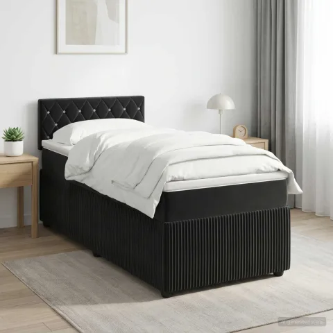 vidaXL Pat boxspring cu saltea cu headboard Negru 90 x 190 cm Catifea