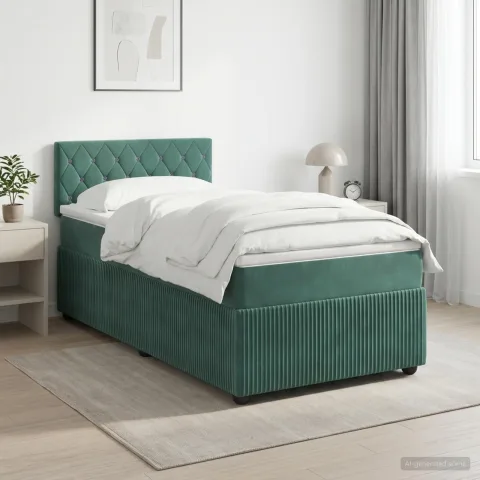 vidaXL Pat boxspring cu saltea Verde închis 90 x 190 cm Catifea