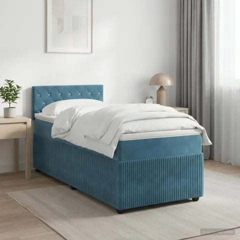 vidaXL Pat boxspring cu saltea Albastru închis 90 x 200 cm Catifea