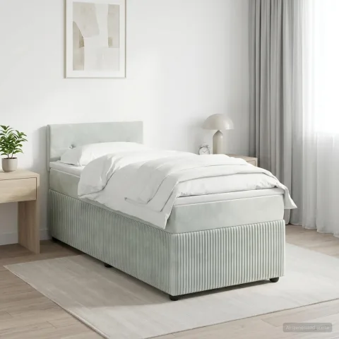 vidaXL Pat boxspring cu saltea Gri deschis 100 x 200 cm Catifea