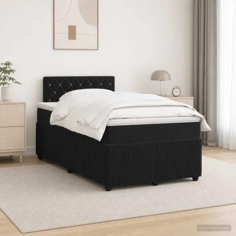 vidaXL Pat boxspring cu saltea cu headboard Negru 120 x 190 cm Catifea