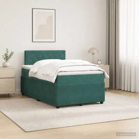 vidaXL Pat boxspring cu saltea Verde închis 120 x 200 cm Catifea