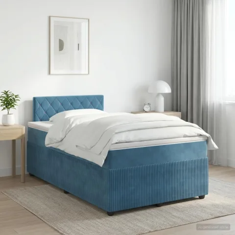 vidaXL Pat boxspring cu saltea Albastru închis 120 x 200 cm Catifea