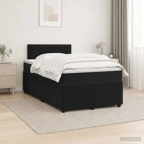 vidaXL Pat boxspring cu saltea cu headboard Negru 120 x 190 cm Catifea