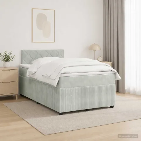 vidaXL Pat boxspring cu saltea Gri deschis 120 x 200 cm Catifea