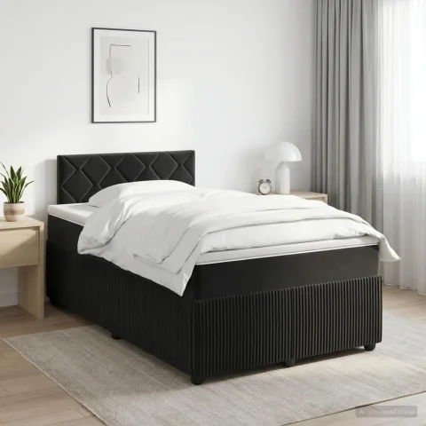 vidaXL Pat boxspring cu saltea cu headboard Negru 120 x 190 cm Catifea