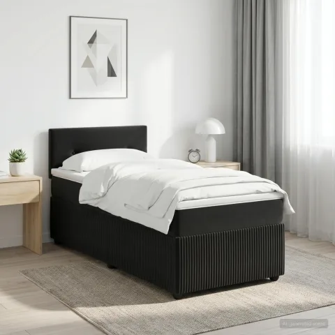 vidaXL Pat boxspring cu saltea cu headboard Negru 90 x 190 cm Catifea