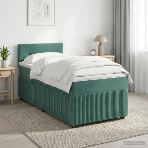vidaXL Pat boxspring cu saltea Verde închis 90 x 190 cm Catifea