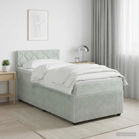 vidaXL Pat boxspring cu saltea Gri deschis 90 x 190 cm Catifea