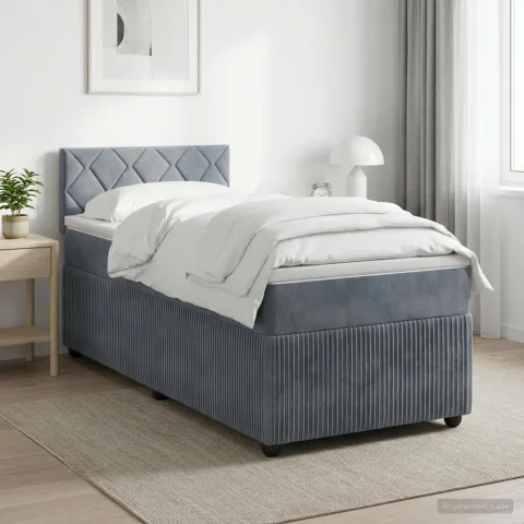 vidaXL Pat boxspring cu saltea Gri închis 80 x 200 cm Catifea