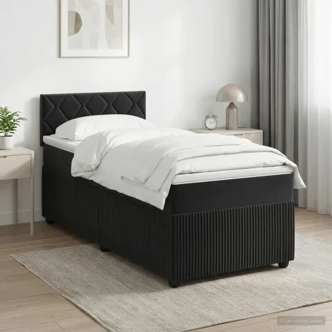 vidaXL Pat boxspring cu saltea cu headboard Negru 80 x 200 cm Catifea