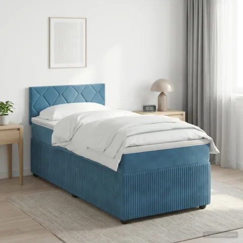 vidaXL Pat boxspring cu saltea Albastru închis 90 x 200 cm Catifea
