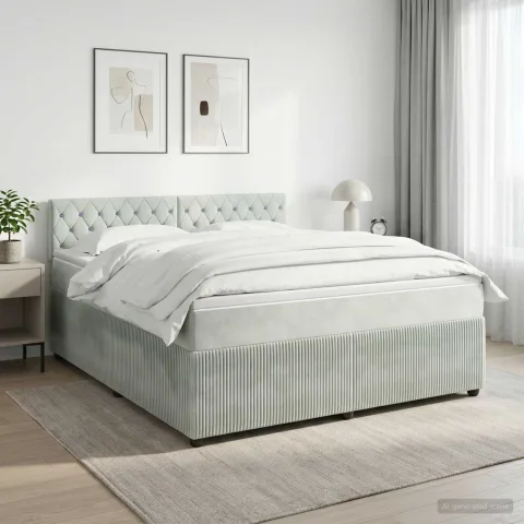 vidaXL Pat boxspring cu saltea Gri deschis 160 x 200 cm Catifea