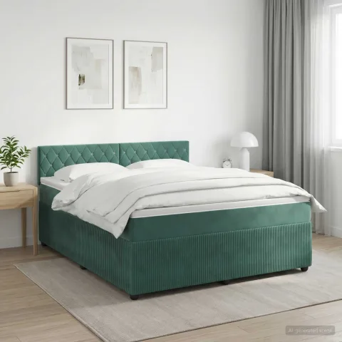 vidaXL Pat boxspring cu saltea Verde închis 140 x 200 cm Catifea