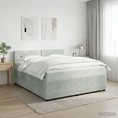 vidaXL Pat boxspring cu saltea Gri deschis 160 x 200 cm Catifea