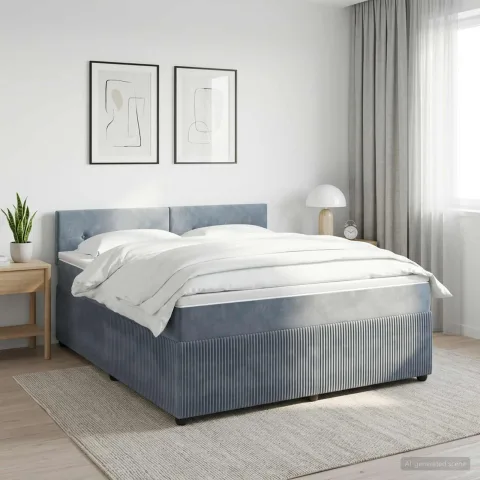 vidaXL Pat boxspring cu saltea Gri închis 140 x 200 cm Catifea