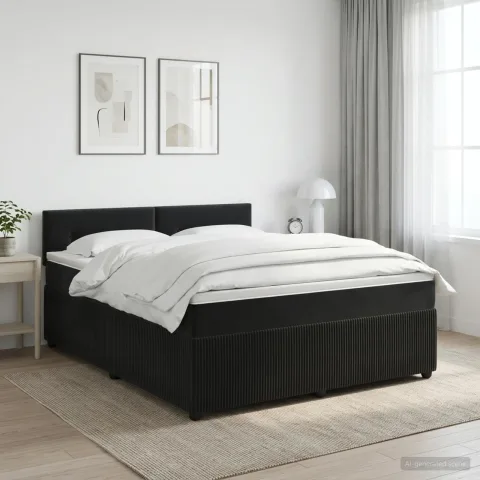 vidaXL Pat boxspring cu saltea cu headboard Negru 140 x 190 cm Catifea