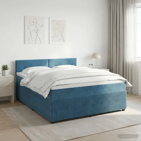vidaXL Pat boxspring cu saltea Albastru închis 140 x 190 cm Catifea
