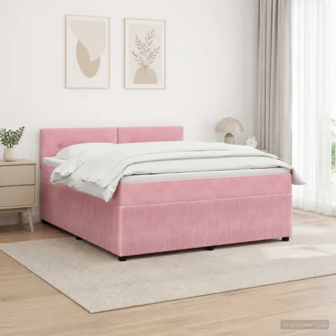 vidaXL Pat boxspring cu saltea cu headboard Roz 160 x 200 cm Catifea
