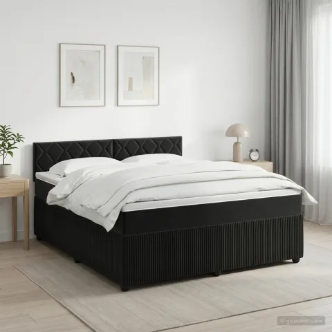 vidaXL Pat boxspring cu saltea cu headboard Negru 140 x 190 cm Catifea