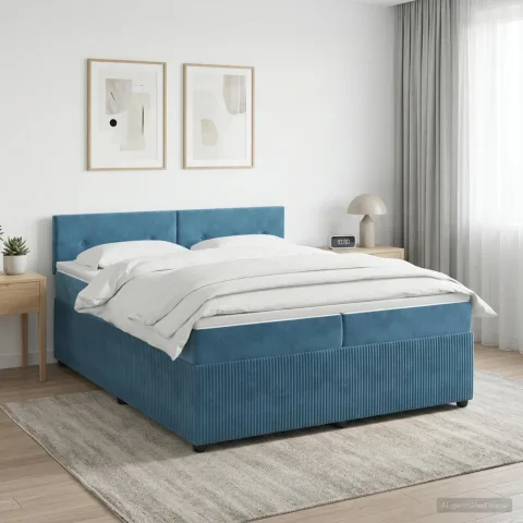 vidaXL Pat boxspring cu saltea Albastru închis 200 x 200 cm Catifea