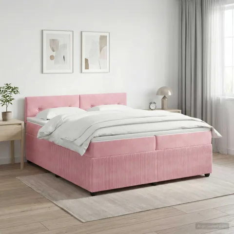 vidaXL Pat boxspring cu saltea cu headboard Roz 200 x 200 cm Catifea