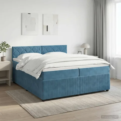 vidaXL Pat boxspring cu saltea Albastru închis 200 x 200 cm Catifea