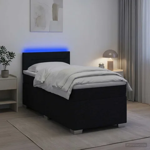 vidaXL Pat box spring cu saltea și LED Negru 100 x 200 cm Țesătură