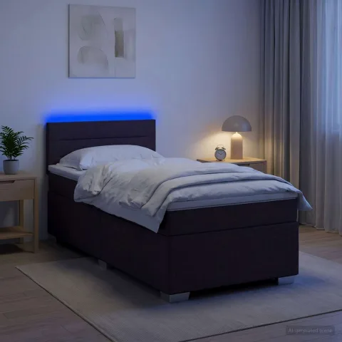 vidaXL Pat box spring cu saltea și LED Maro închis 80 x 200 cm