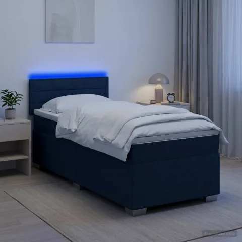 vidaXL Pat box spring cu saltea și LED albastru 100 x 200 cm Țesătură