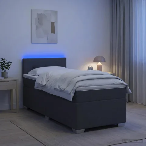 vidaXL Pat box spring cu saltea și LED Gri închis 80 x 200 cm Țesătură