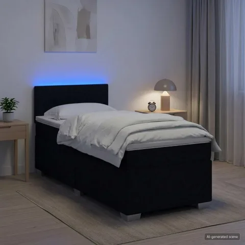 vidaXL Pat box spring cu saltea și LED Negru 90 x 190 cm Țesătură
