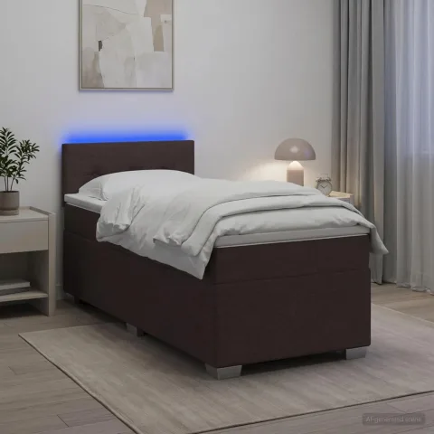 vidaXL Pat box spring cu saltea și LED Maro închis 80 x 200 cm