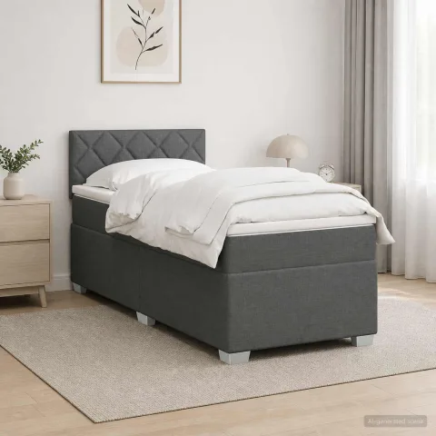 vidaXL Pat box spring cu saltea și LED Gri închis 80 x 200 cm Țesătură