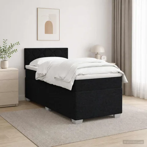 vidaXL Pat box spring cu saltea și LED Negru 100 x 200 cm Țesătură