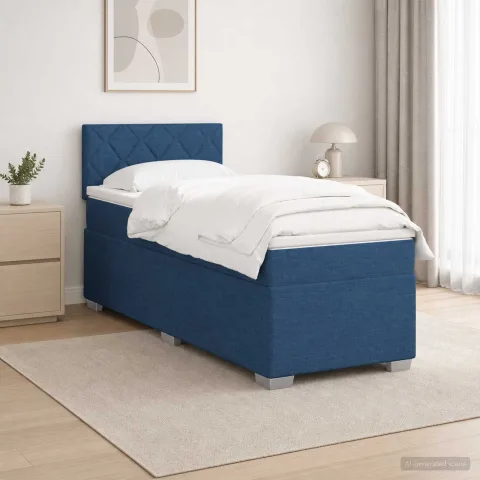 vidaXL Pat box spring cu saltea și LED albastru 90 x 200 cm Țesătură
