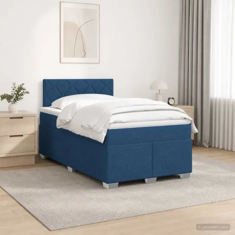 vidaXL Pat box spring cu saltea și LED albastru 120 x 190 cm Țesătură