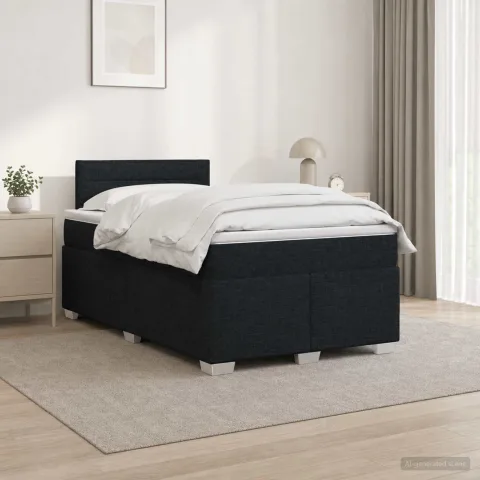 vidaXL Pat box spring cu saltea și LED Negru 120 x 200 cm Țesătură