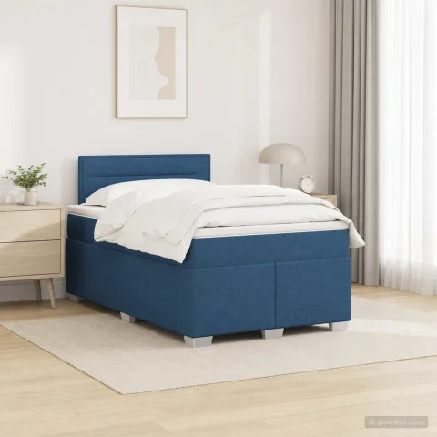 vidaXL Pat box spring cu saltea și LED albastru 120 x 190 cm Țesătură