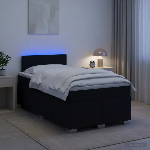 vidaXL Pat box spring cu saltea și LED Negru 120 x 200 cm Țesătură