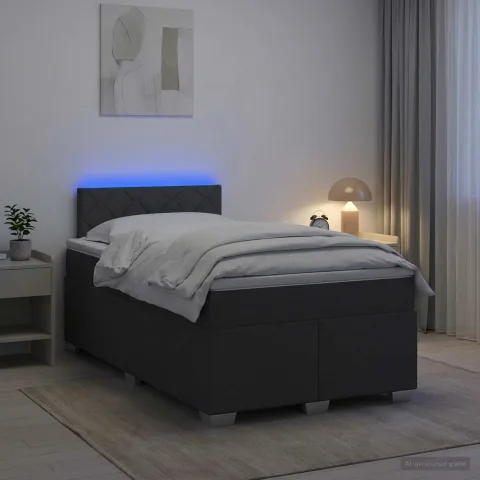 vidaXL Pat box spring cu saltea și LED Gri închis 120 x 200 cm