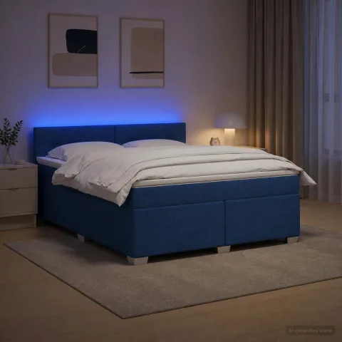 vidaXL Pat box spring cu saltea și LED albastru 160 x 200 cm Țesătură
