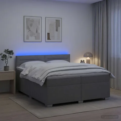 vidaXL Pat box spring cu saltea și LED Gri deschis 200 x 200 cm