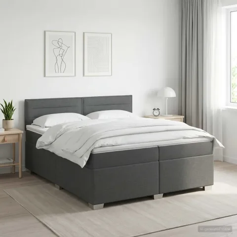 vidaXL Pat box spring cu saltea și LED Gri închis 200 x 200 cm