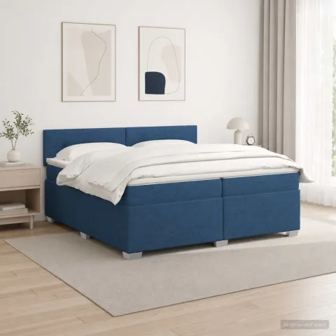 vidaXL Pat box spring cu saltea și LED albastru 200 x 200 cm Țesătură