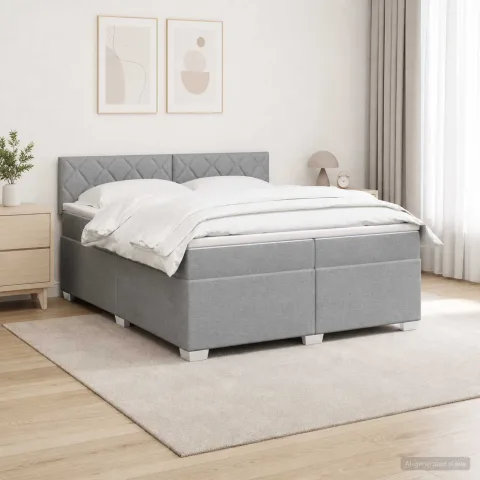 vidaXL Pat box spring cu saltea și LED Gri deschis 200 x 200 cm